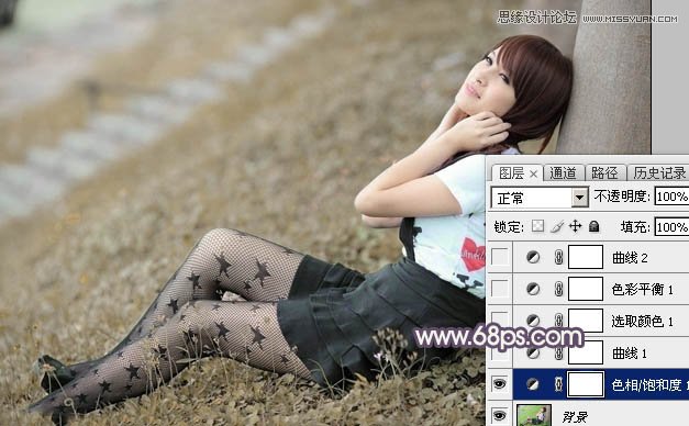 Photoshop调出树下美女唯美的淡紫色调