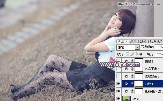 Photoshop调出树下美女唯美的淡紫色调