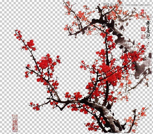 Photoshop巧用通道工具快速抠出中国风梅花,PS教程