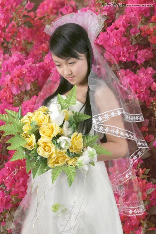 photoshop抠出红色纯色背景的新娘照片,PS教程