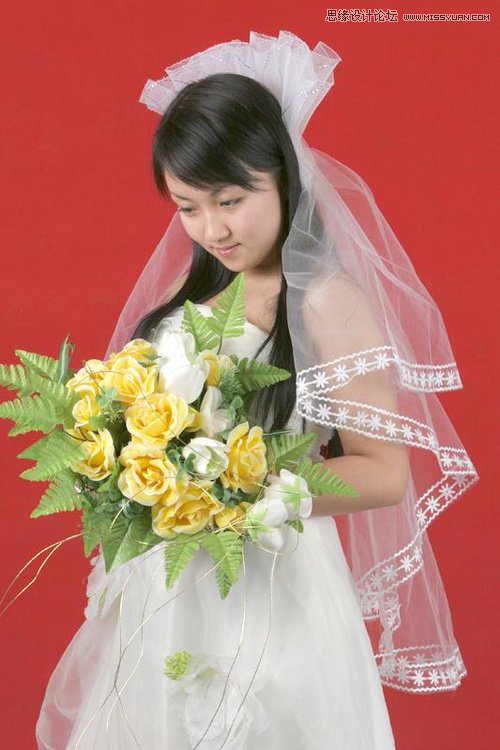 Photoshop抠出红色纯色背景的新娘照片,PS教程