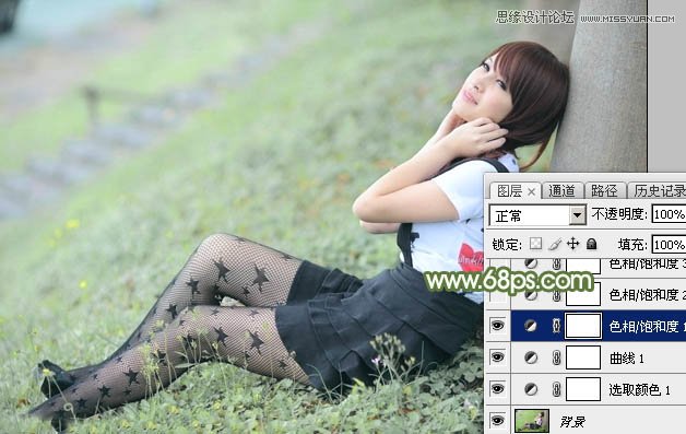 Photoshop调出树下女孩青色通透肤色