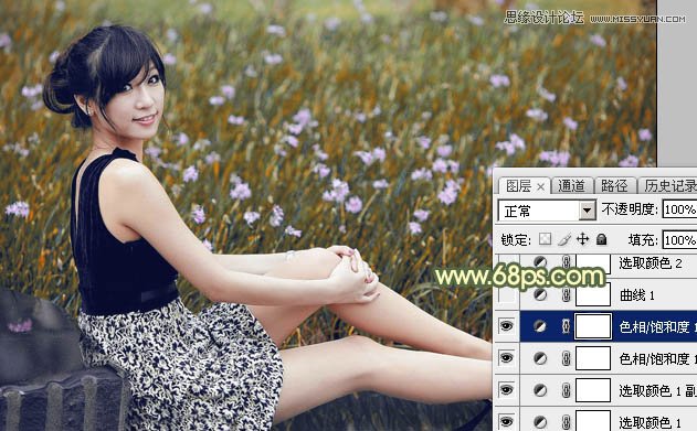 Photoshop调出草地美女古典暗色效果,PS教程