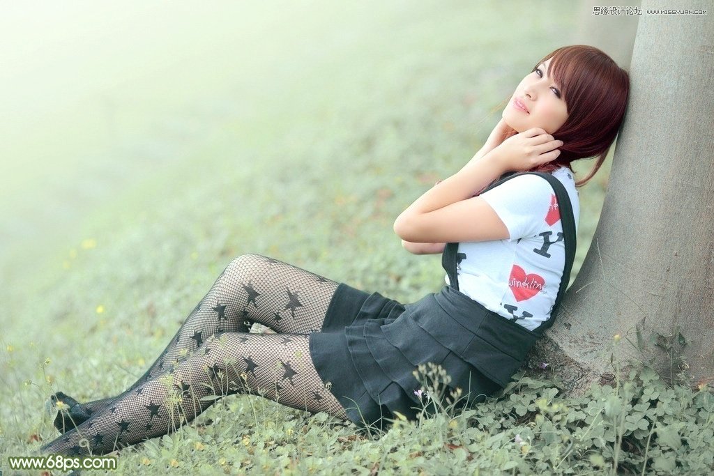 photoshop调出树下女孩青色通透肤色