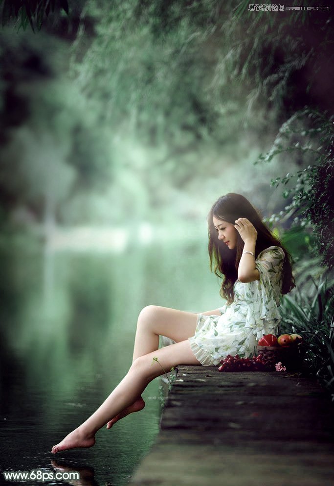 photoshop调出河边清纯女孩唯美青色调,PS教程