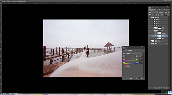 Photoshop给海边码头照片添加夕阳云彩效果