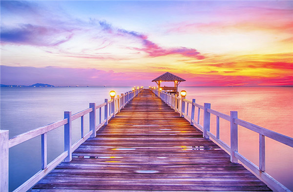 Photoshop给海边码头照片添加夕阳云彩效果