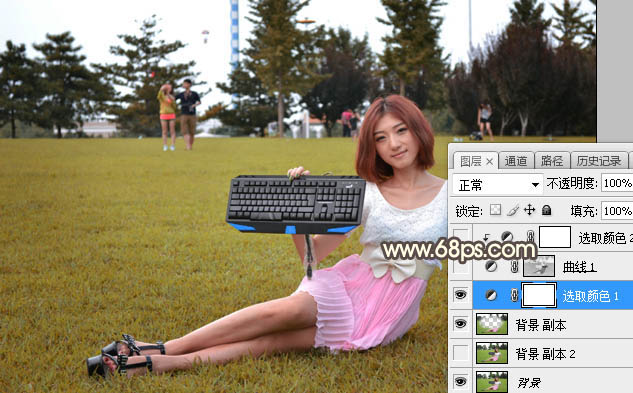 Photoshop给草地女孩添加夕阳光效效果