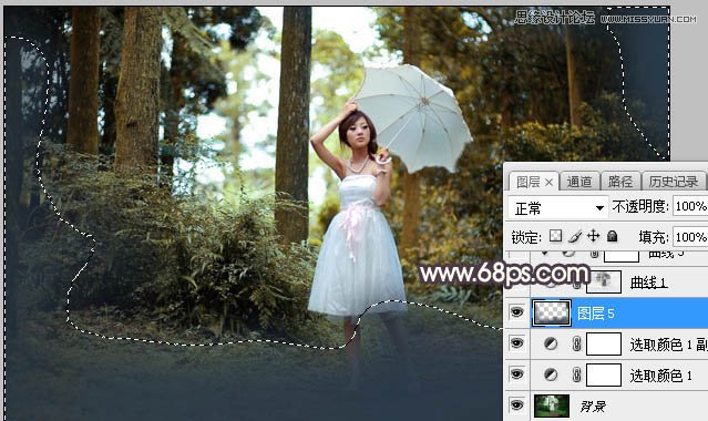 Photoshop给森林美女人像添加唯美夕阳景色