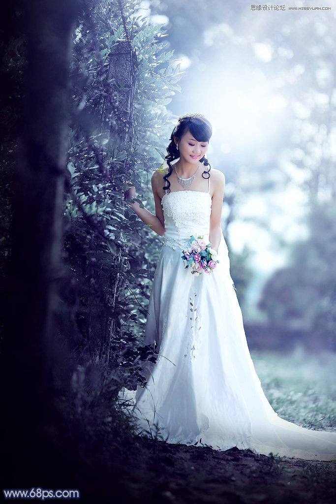 photoshop调出外景新娘照片唯美逆光效果图