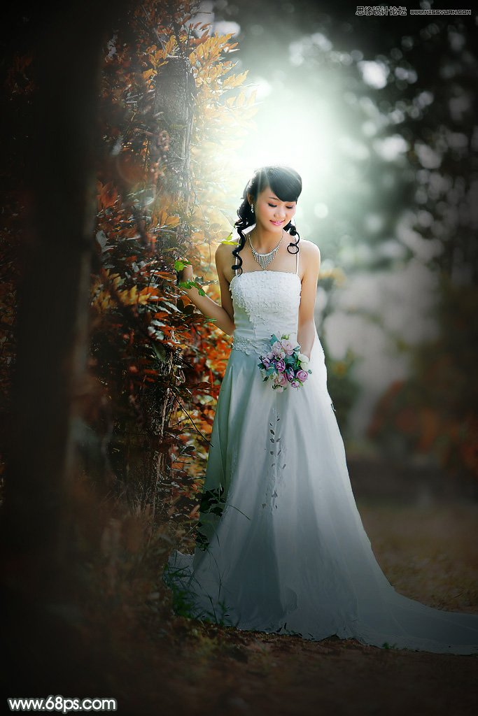 Photoshop调色调出唯美逆光效果的外景婚纱照片