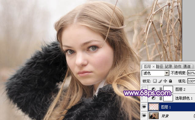 Photoshop把灰朦外景头像照片调成淡紫色效果