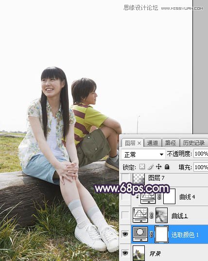Photoshop给外景情侣照片添加夕阳美景效果