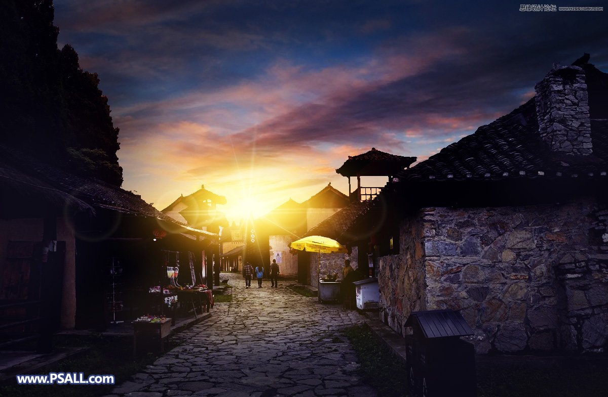 photoshop给江南小镇添加唯美夕阳景色,PS教程,