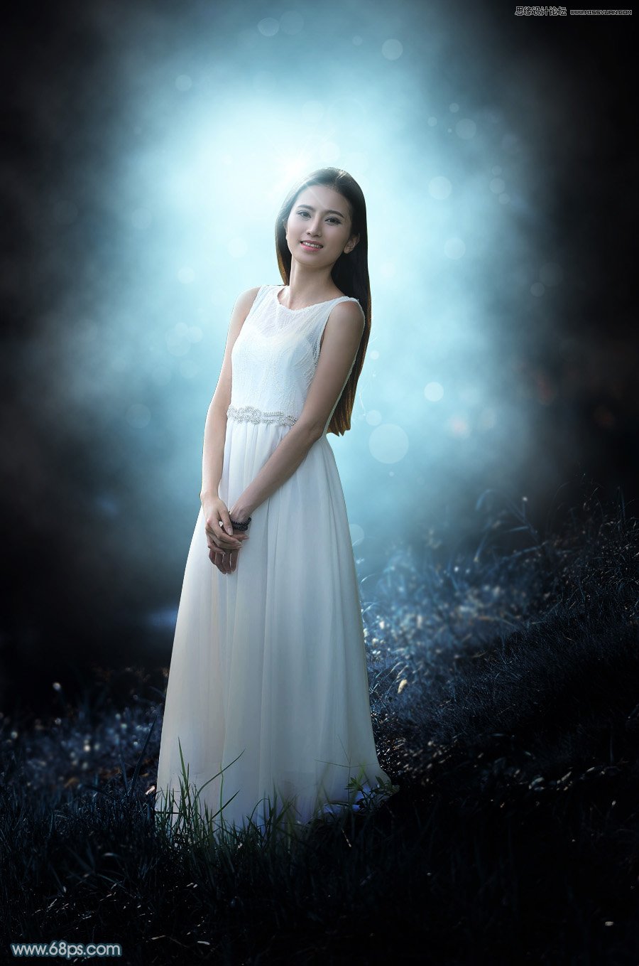 photoshop给人像照片添加梦幻的蓝色散景背景