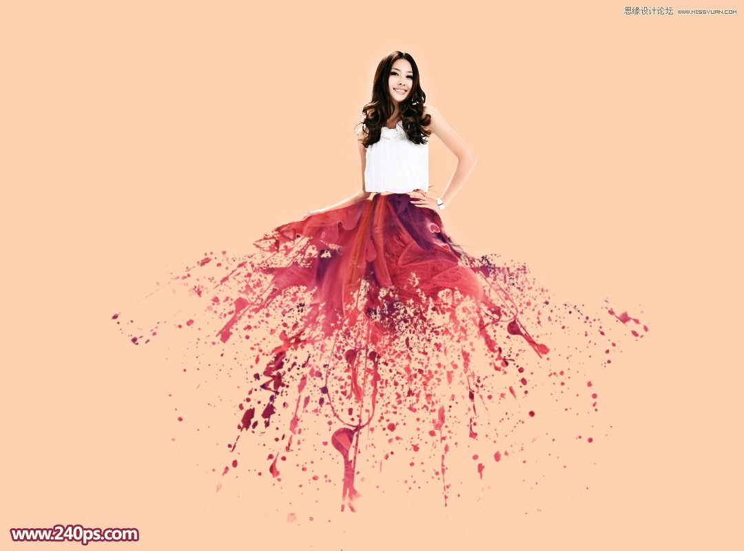 photoshop制作打散喷溅裙装效果的美女图片教程