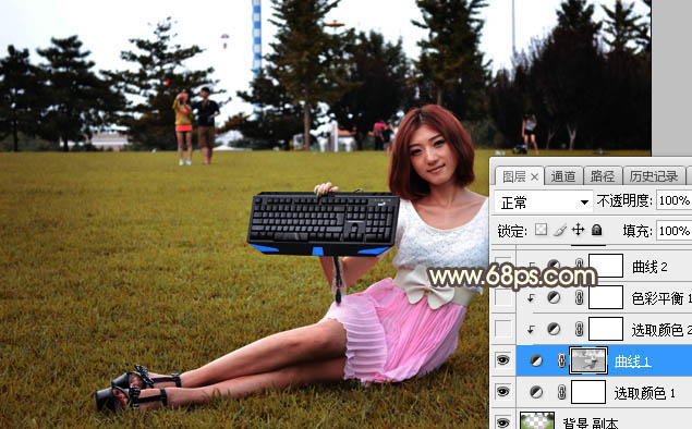 Photoshop给草地女孩添加夕阳光效效果