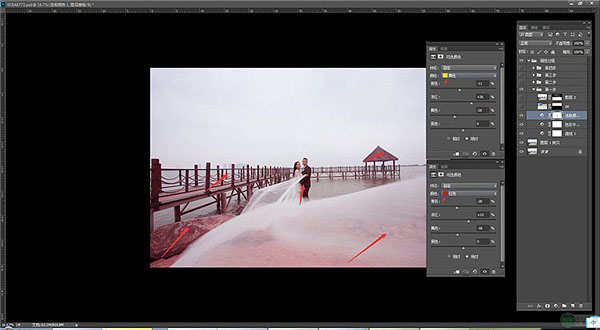 Photoshop给海边码头照片添加夕阳云彩效果