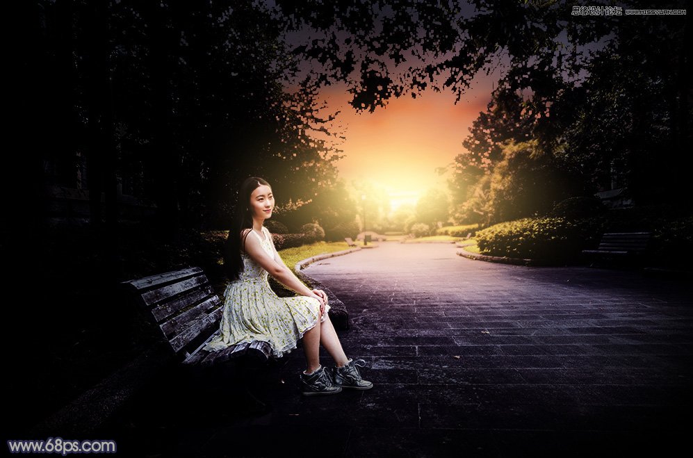 photoshop调出公园美女人像夕阳美景效果