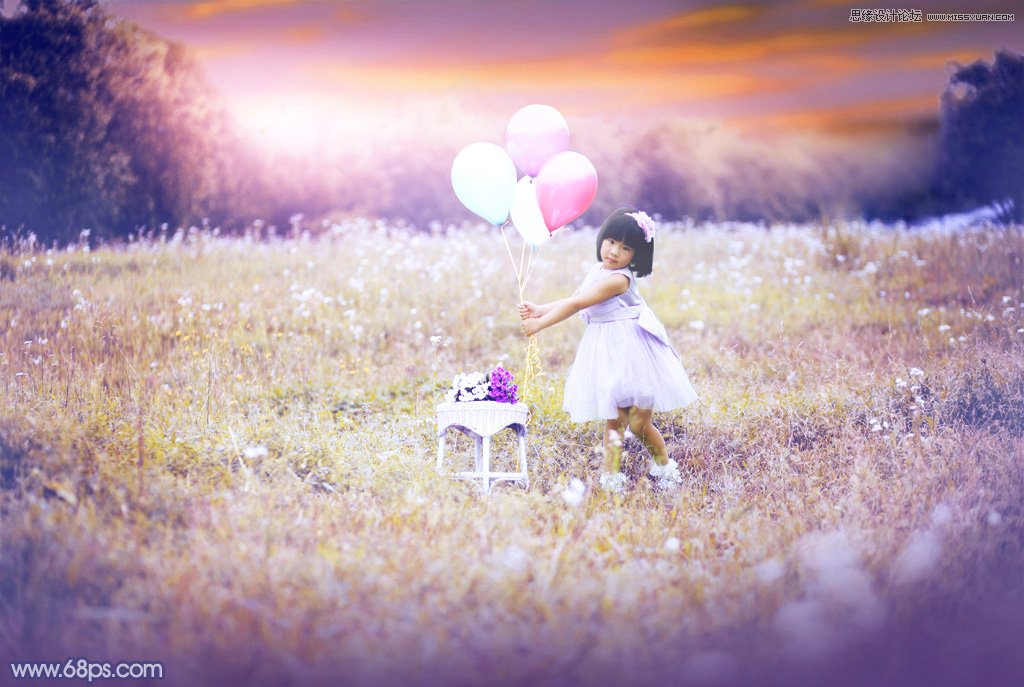 photoshop调出儿童照片梦幻紫色效果