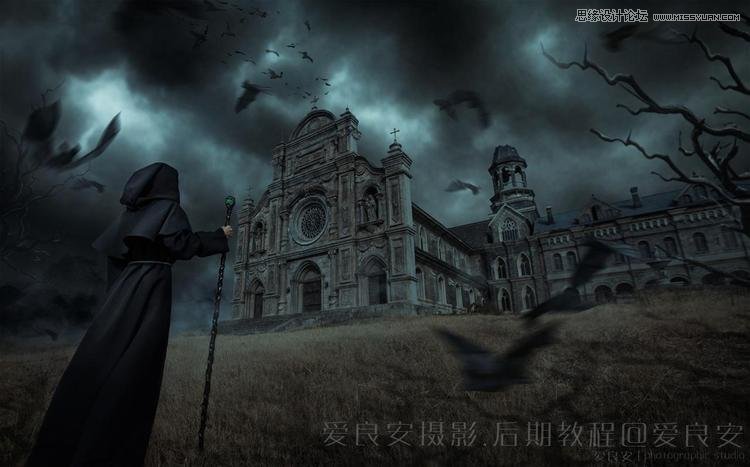 photoshop合成暗黑系风格的恐怖城堡场景图片