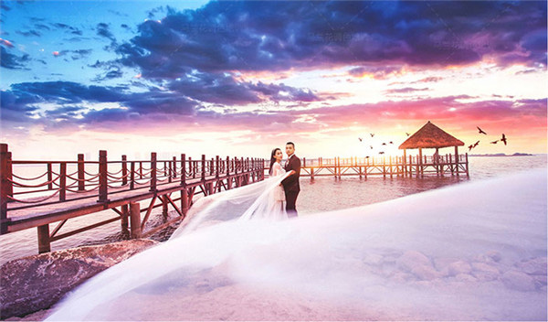 Photoshop给海边码头照片添加夕阳云彩效果