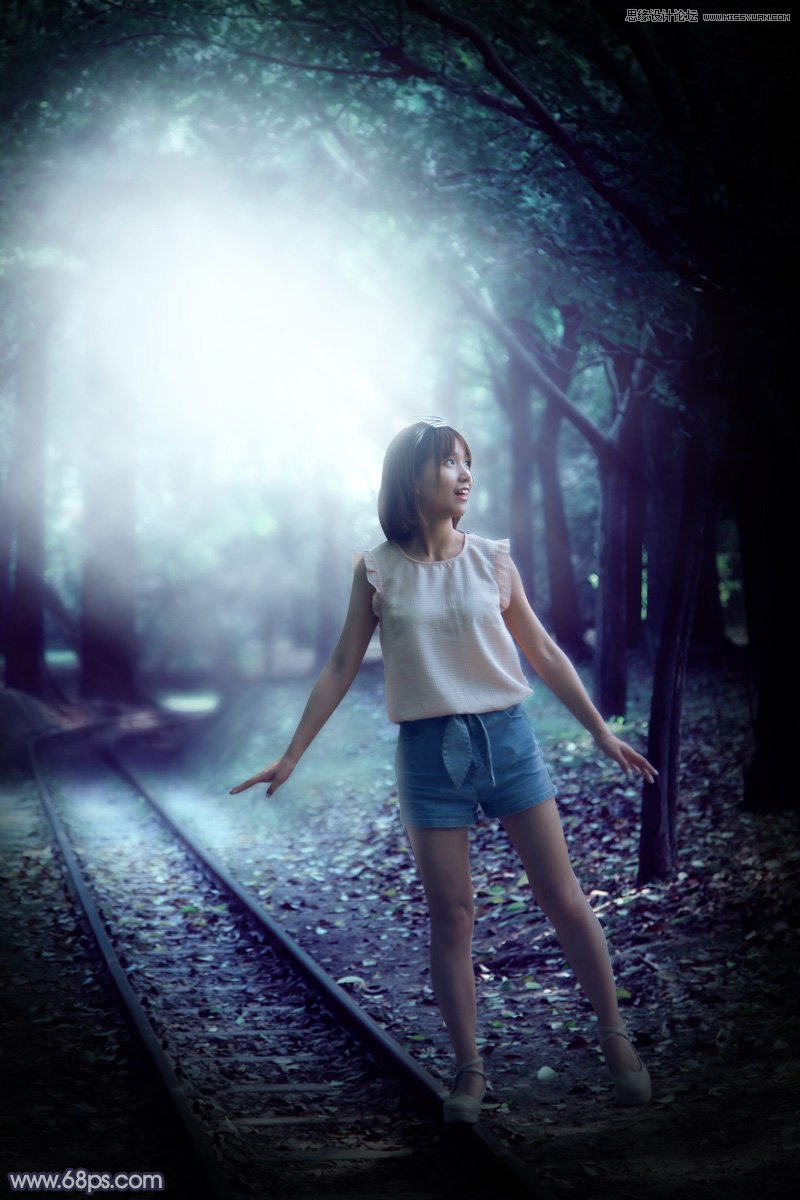 photoshop调出外景人像蓝色逆光效果图