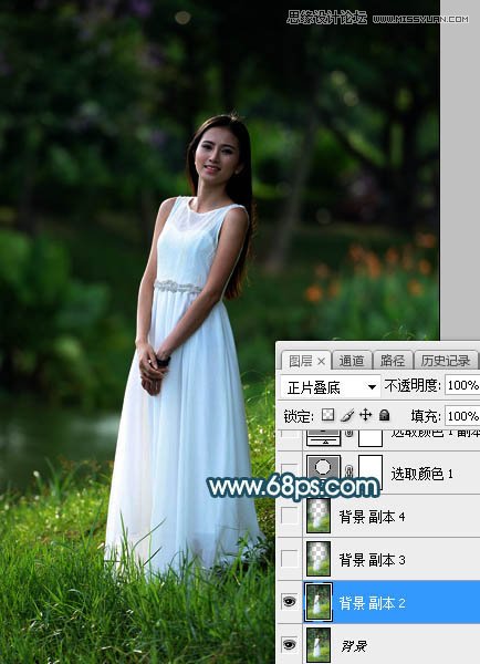 Photoshop给人像照片添加梦幻的蓝色散景背景