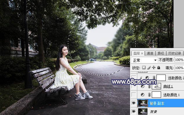 Photoshop调出公园美女人像夕阳美景效果