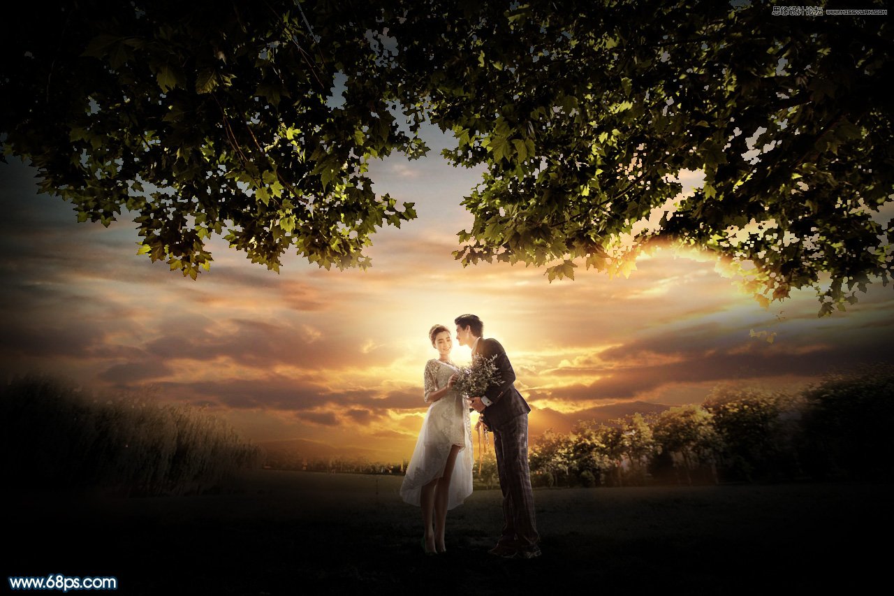 photoshop合成外景人像唯美的夕阳景色效果