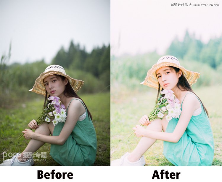 PS调色调出阴雨天气日系小清新效果的外景美女照片