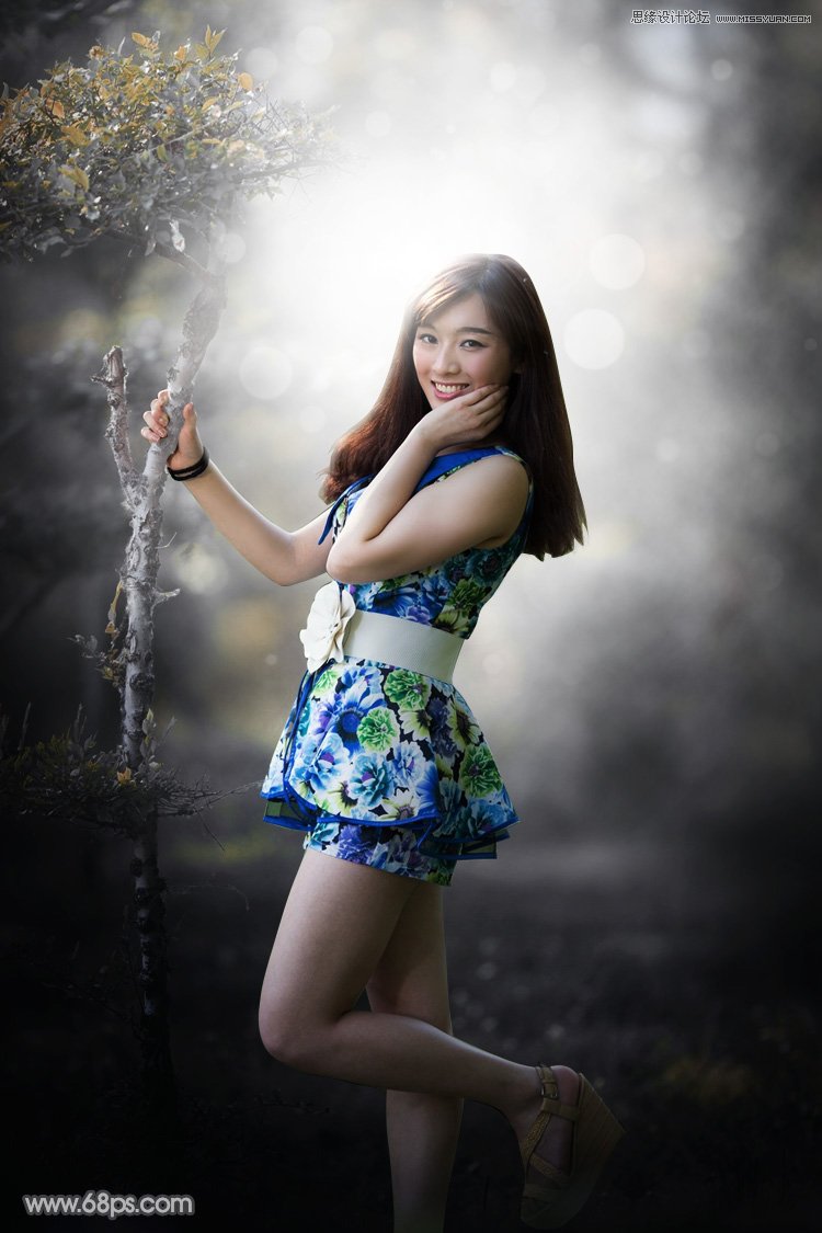 photoshop调出外景美女人像冷色光斑效果