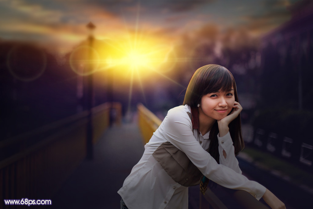 photoshop给外景人像照片添加夕阳光效,PS教程,