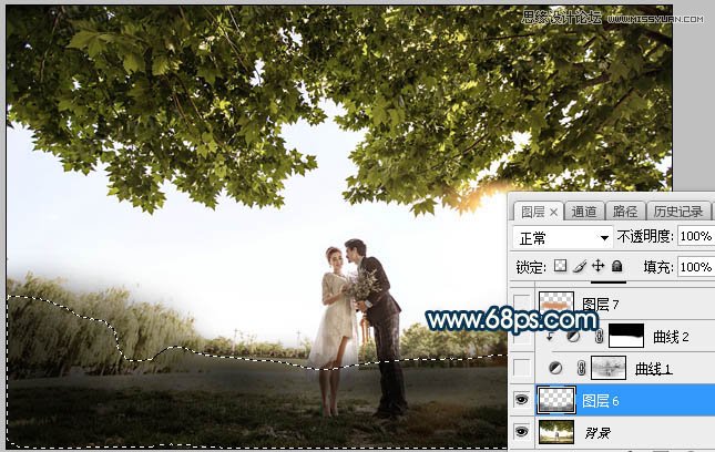 Photoshop合成外景人像唯美的夕阳景色效果