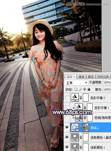 Photoshop给公园外景人像添加夕阳光效效果