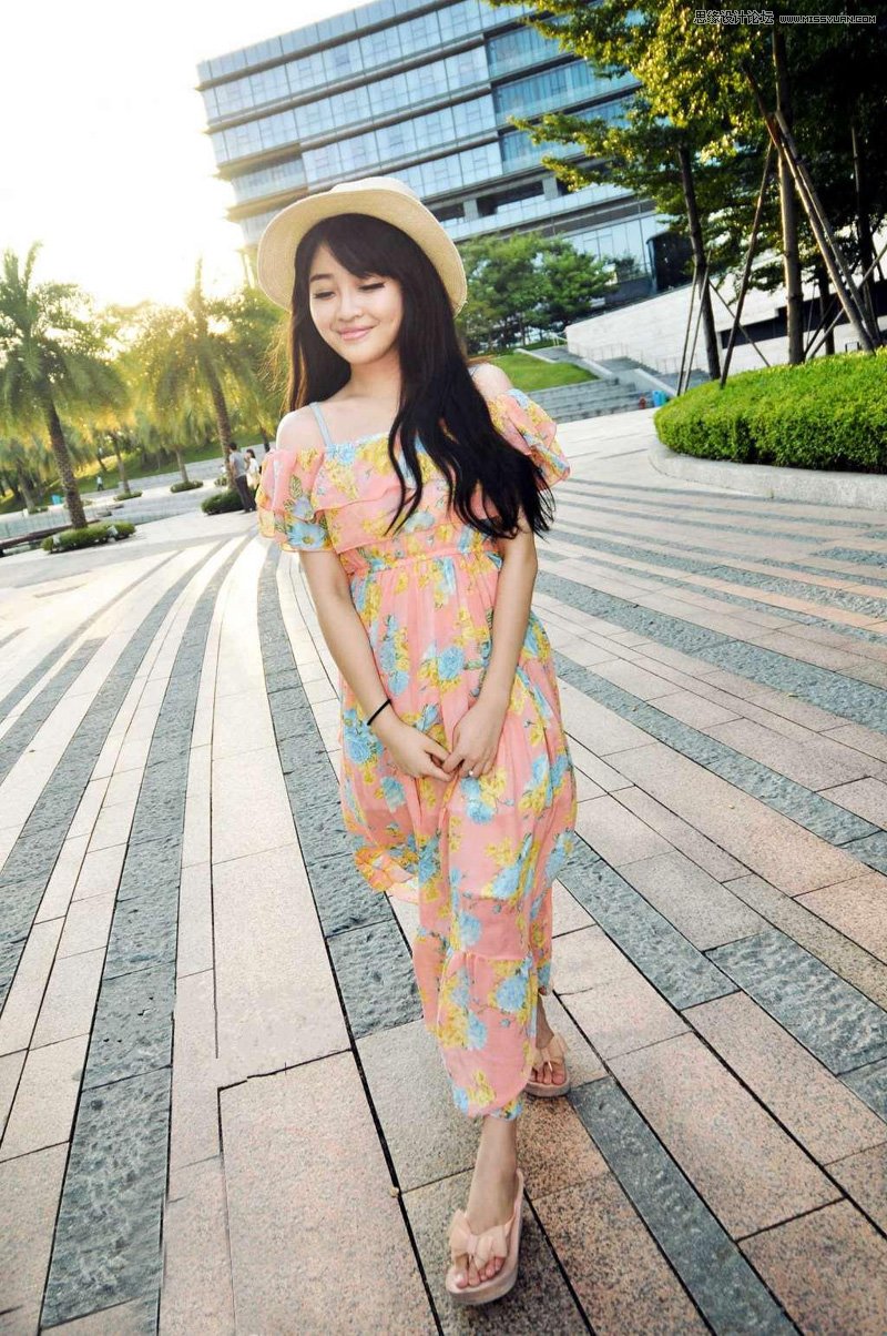 Photoshop给公园外景人像添加夕阳光效效果