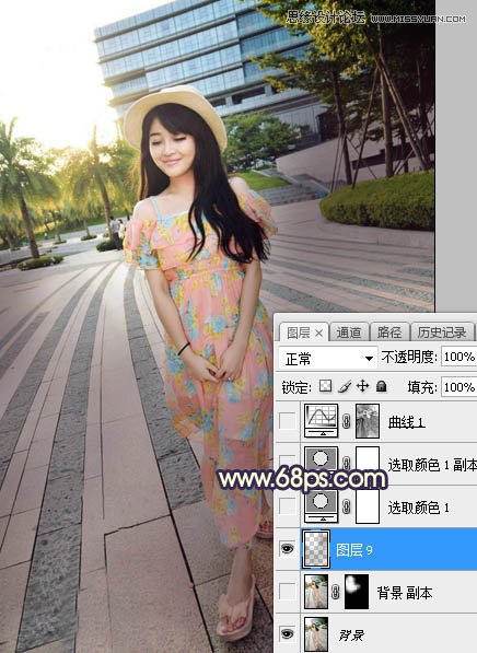 Photoshop给公园外景人像添加夕阳光效效果