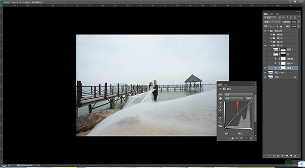 Photoshop给海边码头照片添加夕阳云彩效果