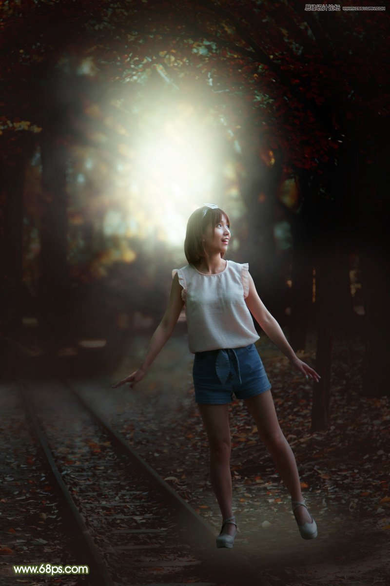 photoshop给铁道散布的女孩添加甜美光效,PS教程,