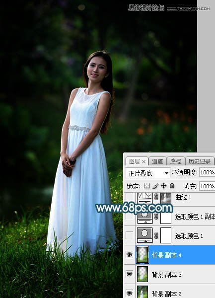 Photoshop给人像照片添加梦幻的蓝色散景背景