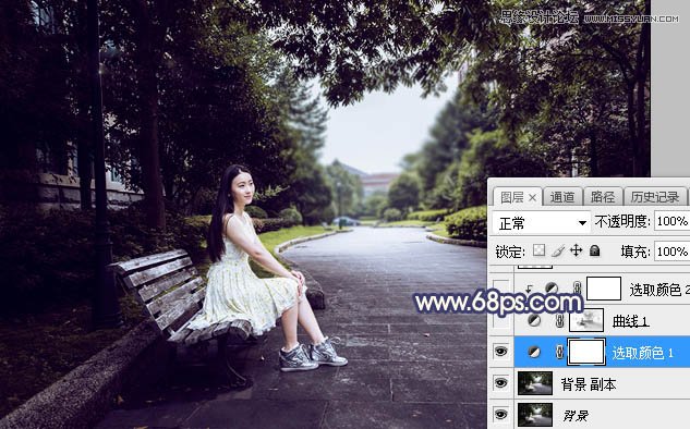 Photoshop调出公园美女人像夕阳美景效果