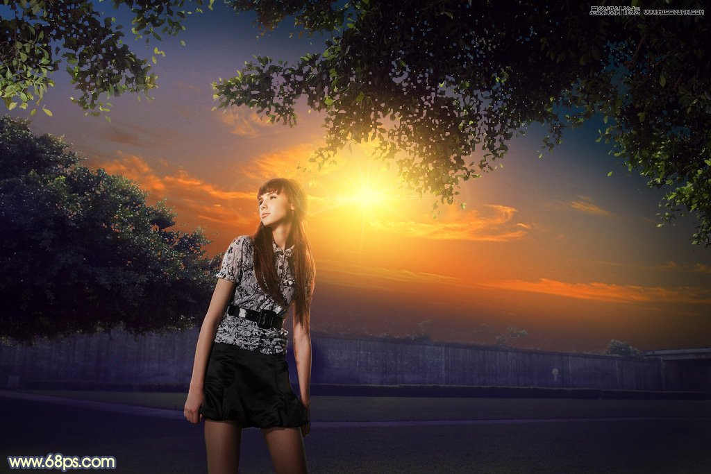 Photoshop给外景照片添加夕阳美景效果图