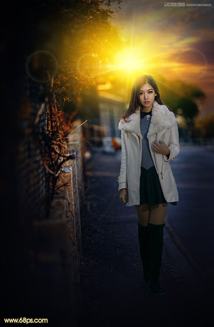 PS美化给美女照片添加夕阳阳光效果教程